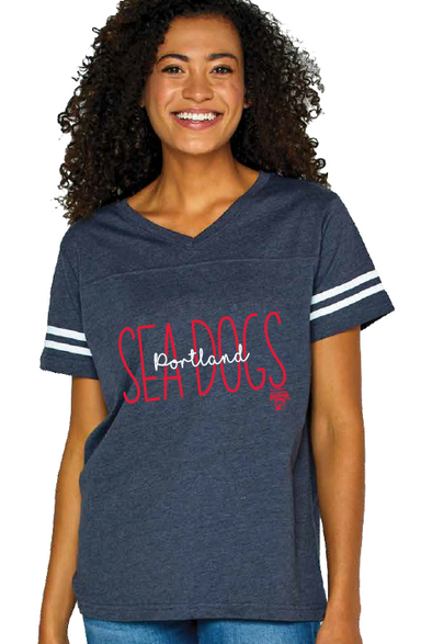 Sea Dogs Script Ladies Fan Tee