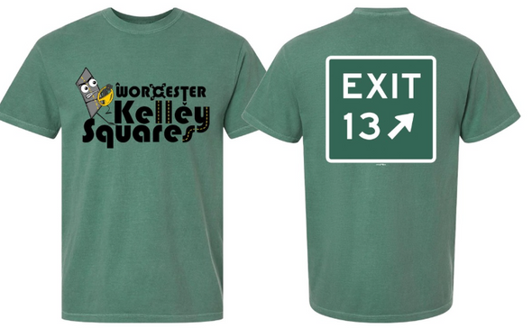 Worcester Kelley Squares Green Exit Sign Primary Tee