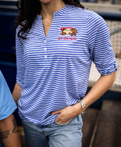 Pawtucket Hot Wieners Women's Blue Nailhead Stripe Polo