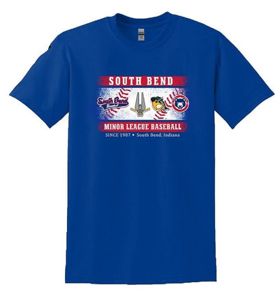 South Bend Cubs Throwback Tee Team Blue ft. Silver Hawks - Cubs Den Exclusive