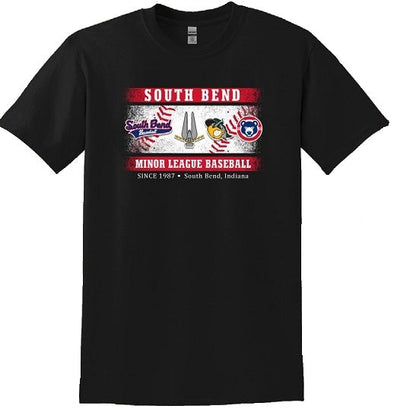 South Bend Cubs Throwback Tee Team Black ft. Silver Hawks - Cubs Den Exclusive