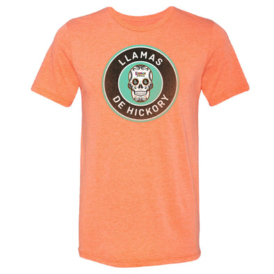 Hickory Crawdads 108 Stitches Llamas de Hickory Sugar Skull Orange Tee