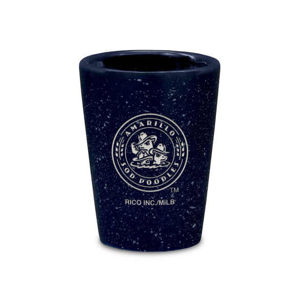 Amarillo Sod Poodles Navy Speckle Shot Glass