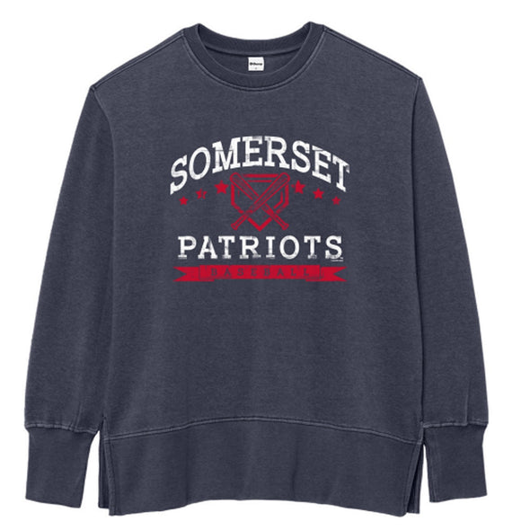 Somerset Patriots Womens Oversized Premium Soft Style Weathered Fleece Crew