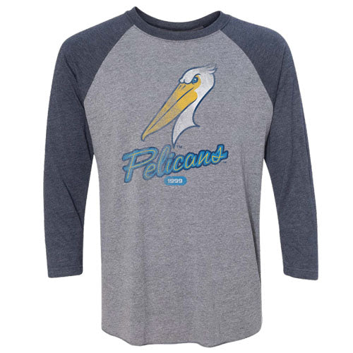 Myrtle Beach Pelicans Vantage Apparel Vintage Navy and Heather Tri-Blend Raglan Tee