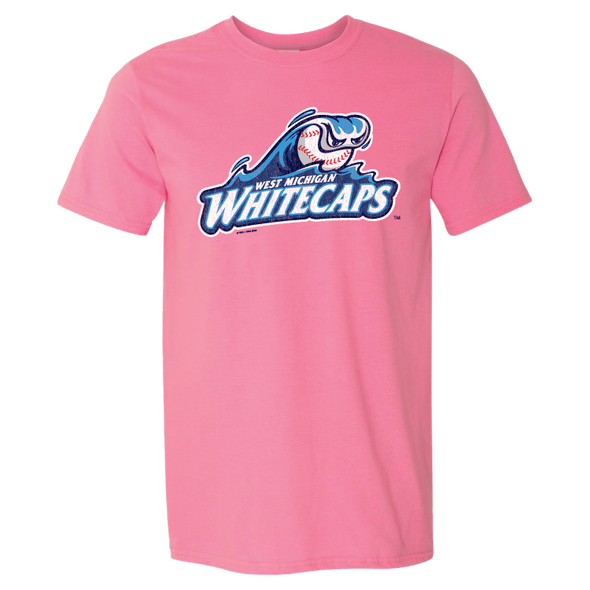 West Michigan Whitecaps Primary Distressed Logo Pink Softstyle Tee