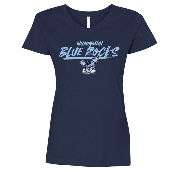 Ladies Navy V-Neck Brush Tee