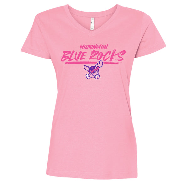 Ladies Pink V-Neck Brush Tee