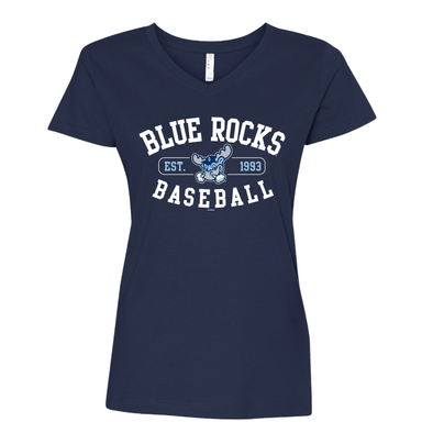 Ladies Navy V-Neck BR Baseball Tee