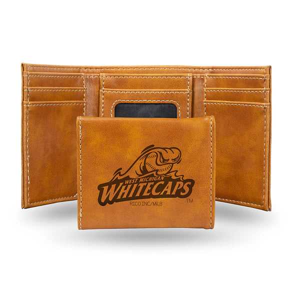 West Michigan Whitecaps Laser Engraved Trifold Wallet - SPECIAL ORDER