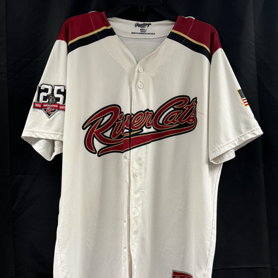 WHITE HOME 25TH ANNIVERSARY JERSEY #21 KNAPP-SIZE 44 L, SACRAMENTO RIVER CATS