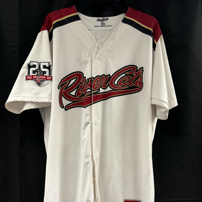 WHITE HOME 25TH ANNIVERSARY JERSEY #57 BURGOS-SIZE 44 L, SACRAMENTO RIVER CATS