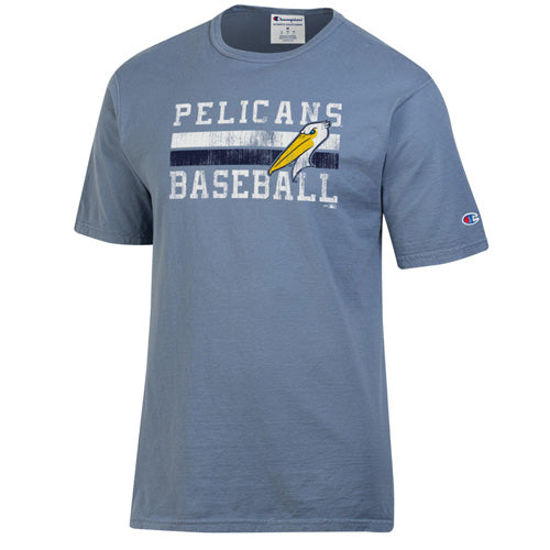 MYRTLE BEACH PELICANS CHAMPION WILDFLOWER BLUE GARMENT DYED TEE