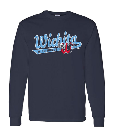 Wichita Wind Surge Adult Navy Baseball Tail Long Sleeve Tee