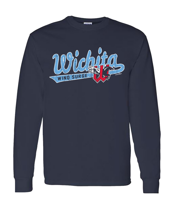 Wichita Wind Surge Adult Navy Baseball Tail Long Sleeve Tee