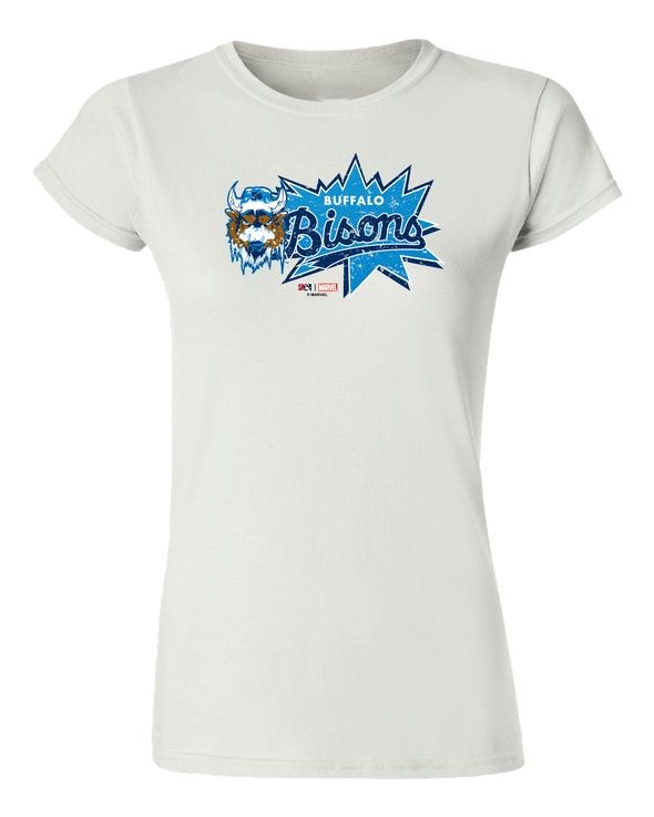 Buffalo Bisons Ladies Marvel's Defenders of the Diamond White Burst Tee