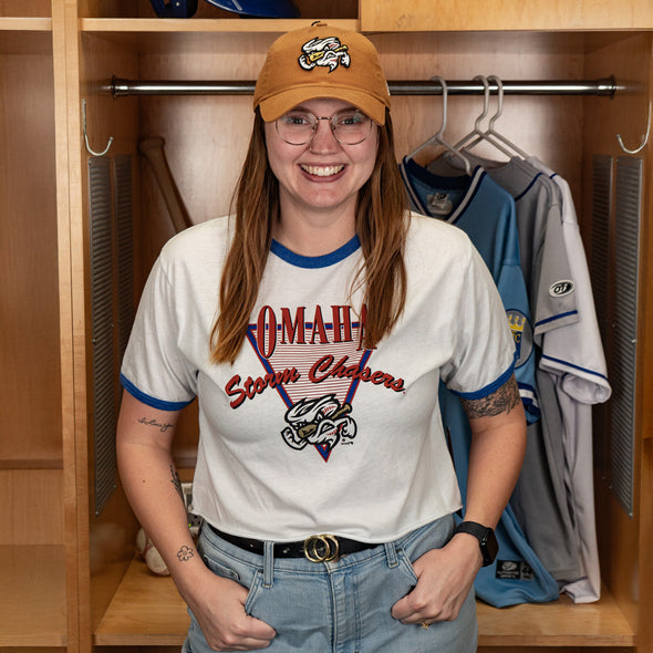 Omaha Storm Chasers Retro Brand Women's Cut Off White Ringer Tee
