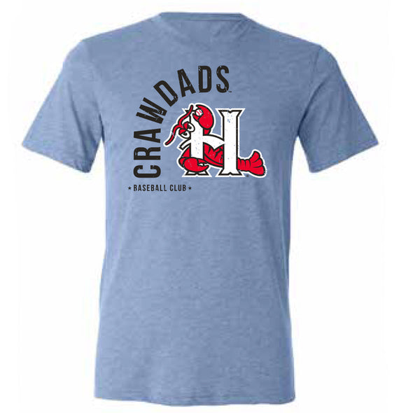 Hickory Crawdads 108 Stitches Wrap Blue Tee