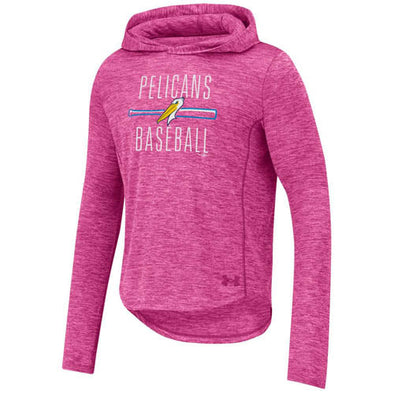 MYRTLE BEACH PELICANS UNDER ARMOUR YOUTH GIRLS PINK TWIST LIGHTWEIGHT HOODED TEE