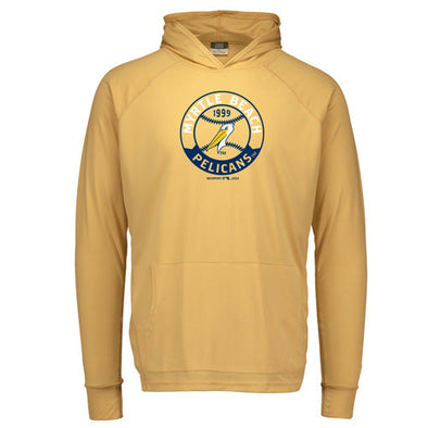 MYRTLE BEACH PELICANS MV SPORT YOUTH SUNPROOF SUNGLOW HOODED LONG SLEEVE TEE