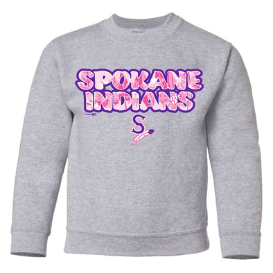 Spokane Indians Youth Sport Gray Folksinger Crew Sweatshirt