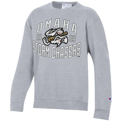 Omaha Storm Chasers Champion Youth Powerblend Crewneck Heather Gray Sweatshirt