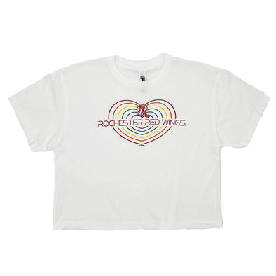 Rochester Red Wings Womens Rainbow Heart Crop T-Shirt