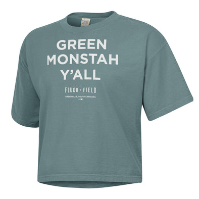 Greenville Drive Comfort Wash Green Monstah Y'all Cropped Tee