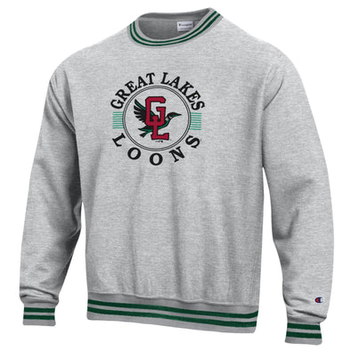 Great Lakes Loons Champion Green Trimmed Reverse Weave Crewneck