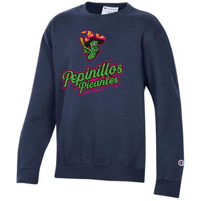 Los Pepinillos Picantes del Norte Champion Navy Script Crewneck - Youth