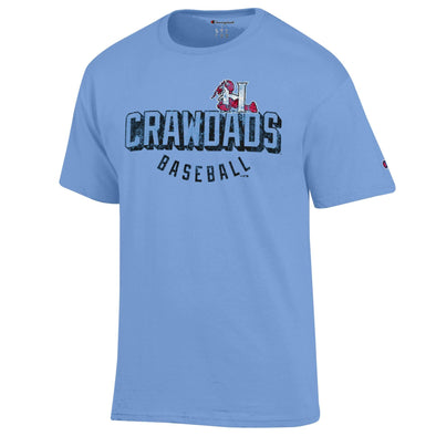 Hickory Crawdads Mens Champion Blue Baseball Tee