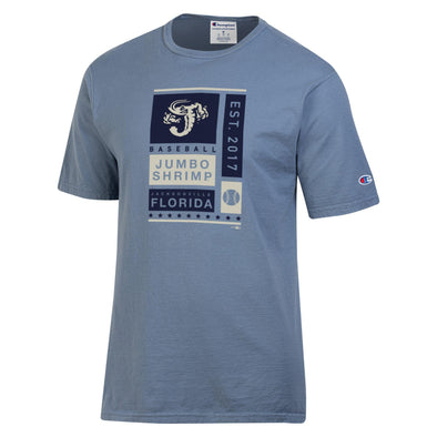 Jacksonville Jumbo Shrimp Champion Garment Dyed Pale Blue Tee