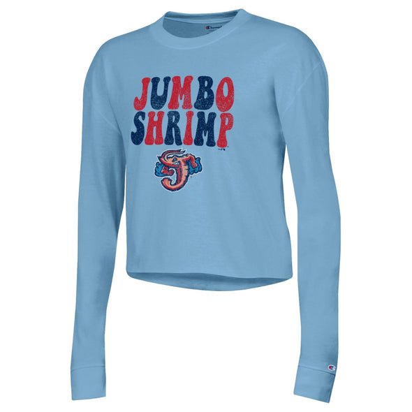 Jacksonville Jumbo Shrimp Ladies Champion Boyfriend Crop LS Tee