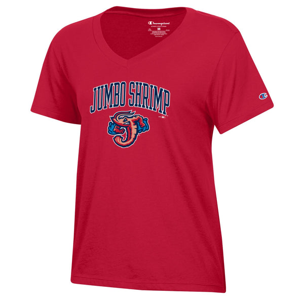 Jacksonville Jumbo Shrimp Champion Women's Scarlet V-Neck Tee