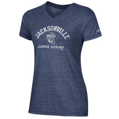 Jacksonville Jumbo Shrimp Ladies Champion Marine Navy Triumph V-Neck Tee