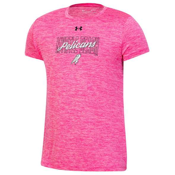 MYRTLE BEACH PELICANS UNDER ARMOUR YOUTH GIRLS PINK TECH TEE