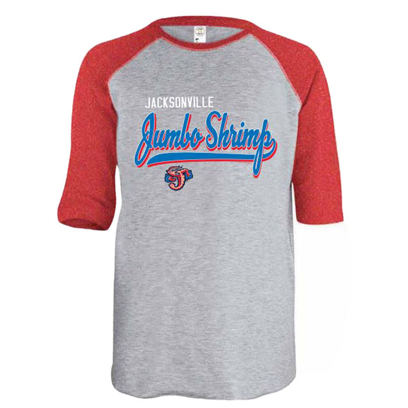 Jacksonville Jumbo Shrimp Soft As A Grape Yth Boys 3/4 Sleeve Raglan