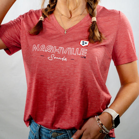 Nashville Sounds Women's Under Armour Red Breezy V-Neck Tee