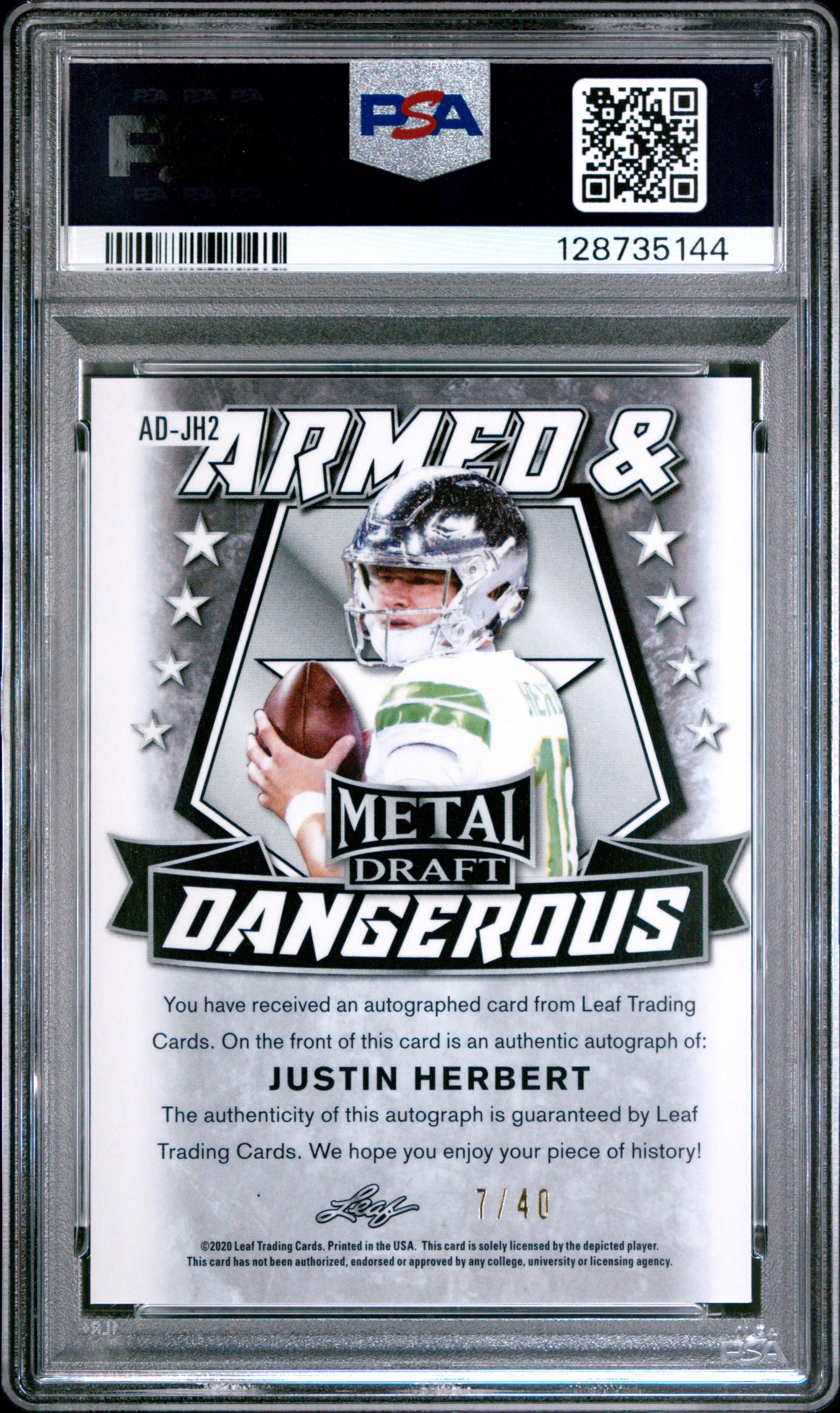 Justin Herbert 2020 Leaf Metal Draft Armed & Dangerous ADJH2