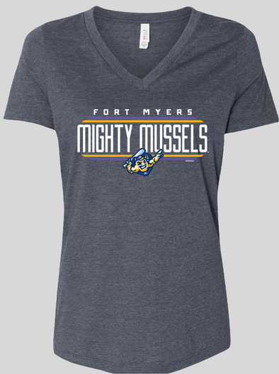 Mighty Mussels Ladies V Neck Tee CORNBALL