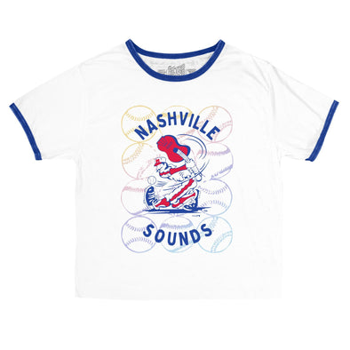 Nashville Sounds Retro Brand Women's White Cut Off Throwback Ringer Tee