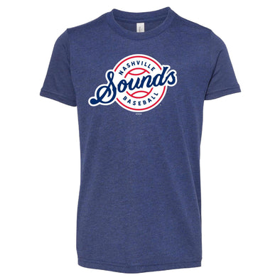 Nashville Sounds Youth Navy Lockup Logo Triblend Tee