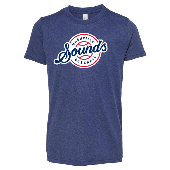 Nashville Sounds Youth Navy Lockup Logo Triblend Tee