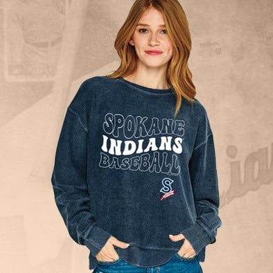 Spokane Indians Ladies Navy Corded Crew