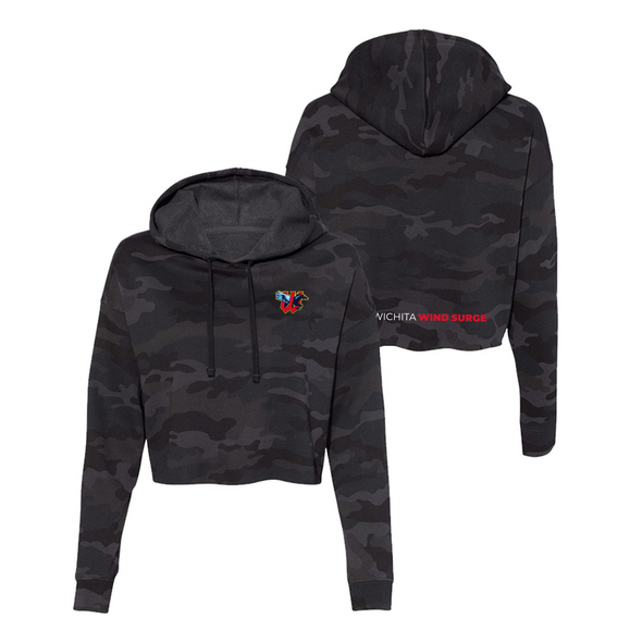 Wichita Wind Surge Women's Black Camo Embroidered Crop Top Hoodie