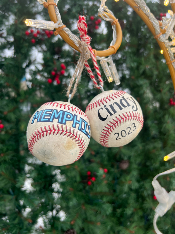 Memphis Redbirds Game Used Baseball Christmas Ornament - CUSTOMIZED