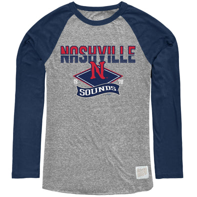 Nashville Sounds Retro Brand Long Sleeve Tri-Blend Navy Raglan Tee