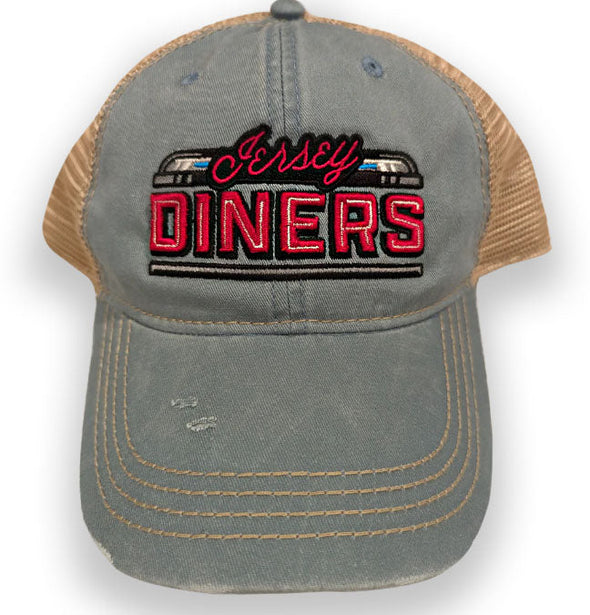 Jersey Diners Adult Wordmark Distressed Snap Back Tea Stain Cap