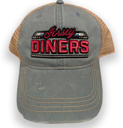 Jersey Diners Adult Wordmark Distressed Snap Back Tea Stain Cap