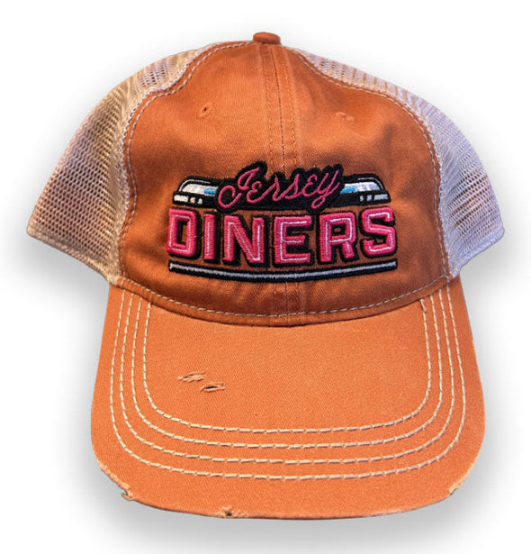 Jersey Diners Adult Wordmark Distressed Snap Back Tea Stain Cap